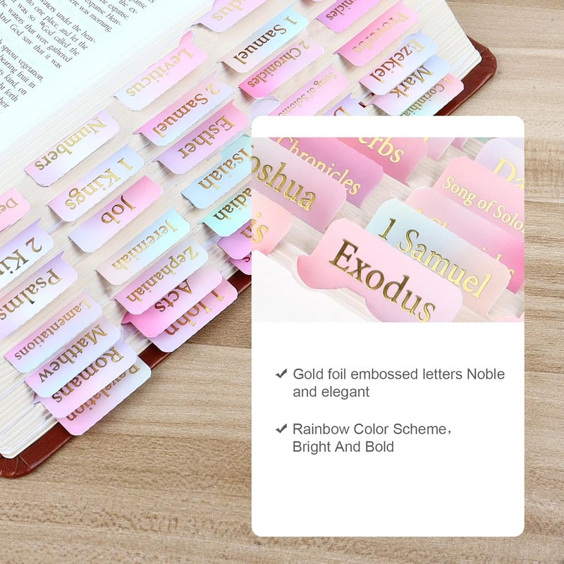 DOMMARE Bible Tabs for Women Girls, Large Print Gold Foil Embosse Waterproof Bible Bookmarks, Rainbows Index Tabs Study Supplies Guide Kit, Baptism Christian Gifts for Men Boys Beginner, 75 Pieces - Image 2